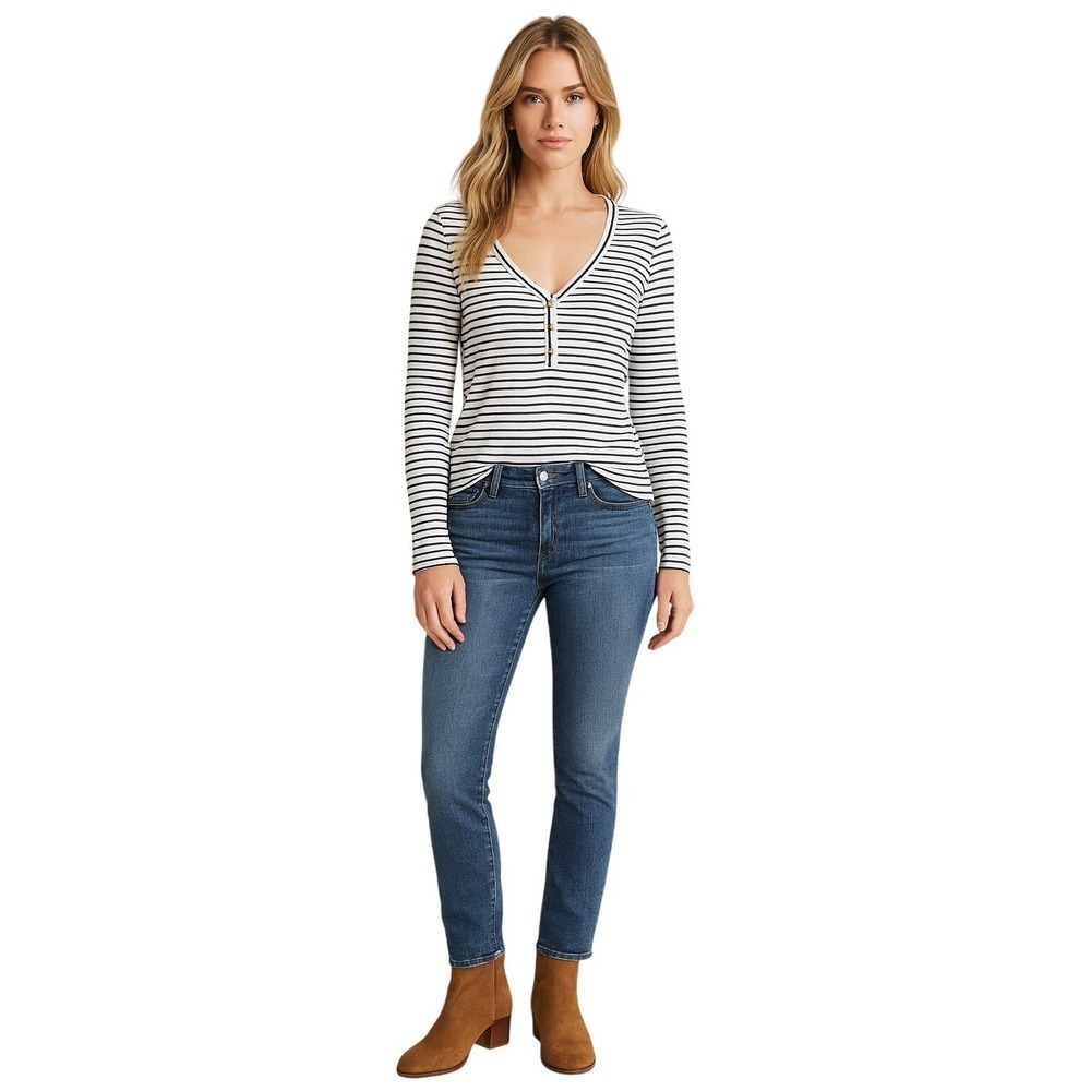Boden Striped Ribbed Long Sleeve Button Top Size 14 Breton Cotton Whimsygoth